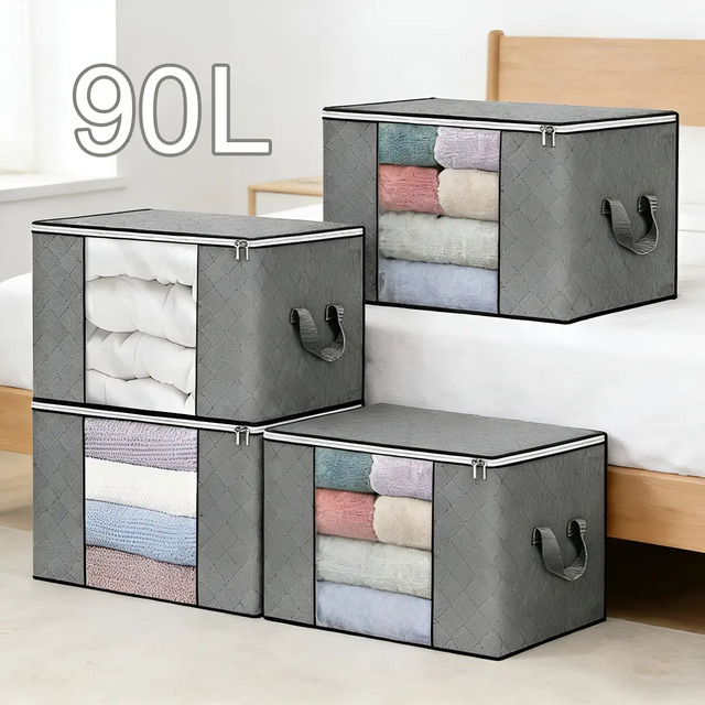 Kit 4 Saco Organizador Edredon Cobertor Multiuso Dobrável Cinza Kit 4 Saco Organizador Edredon Cobertor Multiuso Dobrável Cinza