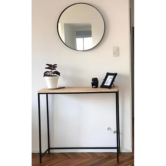 Mesa De Arrime Recibidor + Espejo Circular Marco Hierro 60cm
