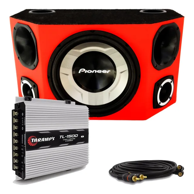 Caixa Trio Pioneer Completa Som Carro + Amplif. Taramps 