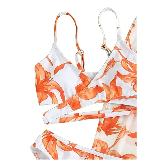 Shein Niñas Bikini Cruzado C/estampado Floral Con Pantalones