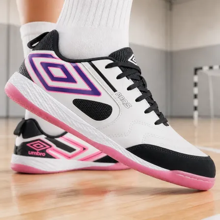 Chuteira Futsal Umbro Pro 5 Bump Couro Tenis Futsal Original Branco-preto-roxo 40 Br