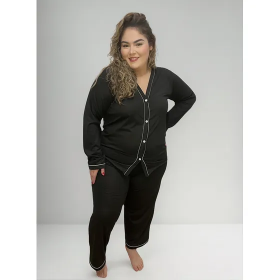 Pijama Feminino Plus Size Americano Longo Inverno Pós Parto