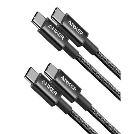 Cabo Usb Tipo C Para Tipo C Anker (1,0m, Kit Com 2), 60w Pd Carga Súper Rápida, Cor Preta, Para iPhone, Samsung, Motorola, Xiaomi, Macbook, Hp, Dell, Google E Outros Dispositivos Com Porta Usbc Preto