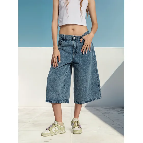 Bermuda Jean Mujer Baggy Tendencia Cómodo De Shaffe Co