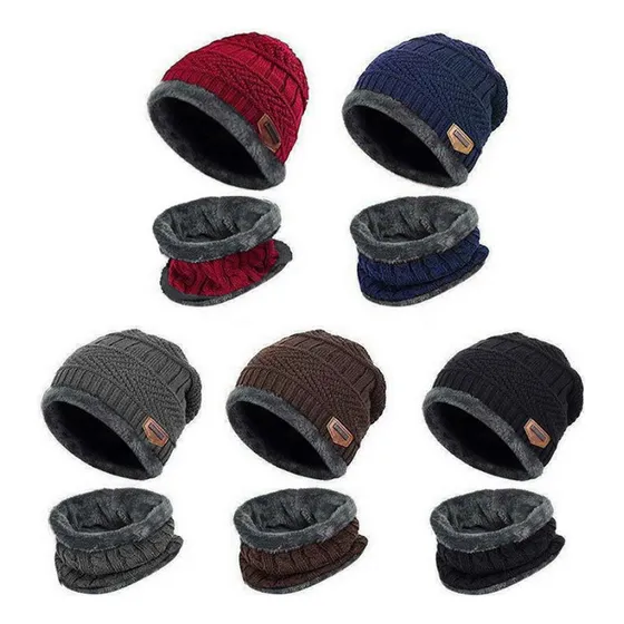 12 Conjuntos De Gorros + Cuello Lisos Con Chiporro