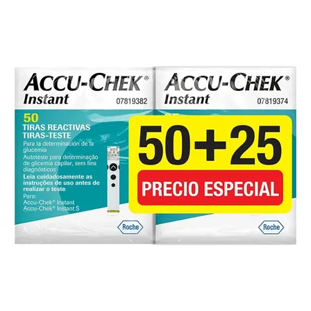 Promo Pack Tiras Reactivas Accu-chek Instant 50 + 25 - Pack Con 75 Unidades Blanco