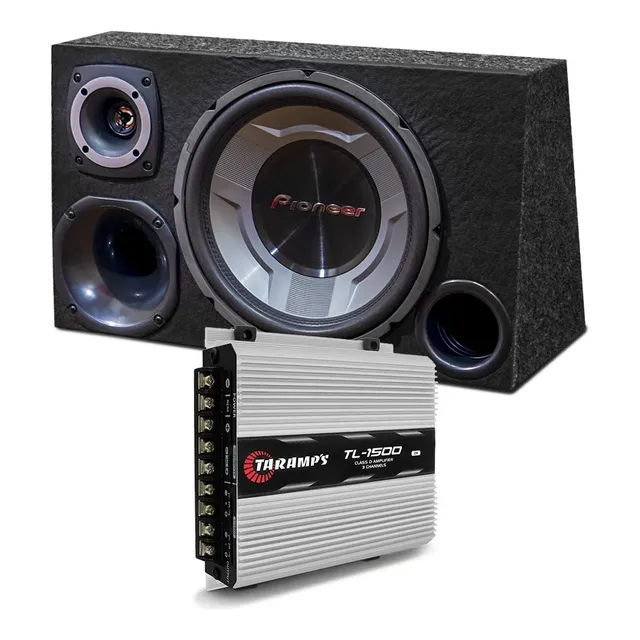 Caixa Trio Completa Som Automotivo Oestesom Grave Subwoofer 12” Pioneer + Driver + Tweeter + Corneta + Potencia Módulo Amplificador