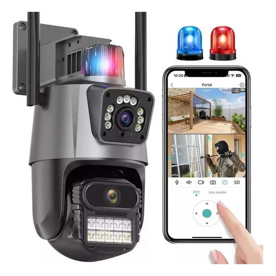 Universal Importaciones Cámara Seguridad Ptz Inalámbrica Doble Lente 3mp Luz Alerta Color Gris Oscuro