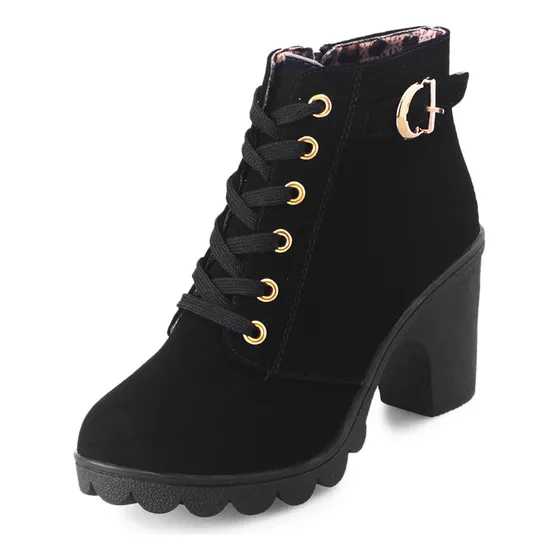 Botines De Mujer Con Tacón Moda Cuero Martin Boots