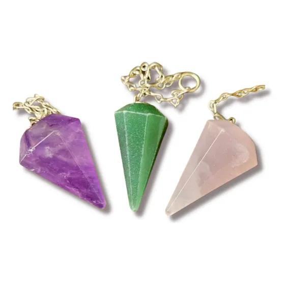 Kit Três Pêndulos De Pedra Natural Facetado Para Radiestesia