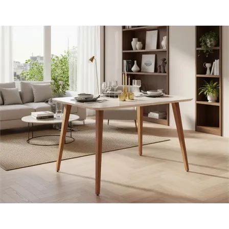 Mesa Jantar 120x80 Design Contemporâneo Pés Madeira Off White Madeira