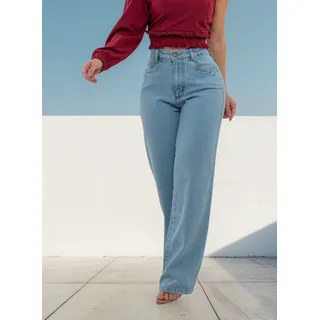 Calça Baloon Wide Leg Jeans Larga Reta Anos 90 Cintura Alta Calça Baloon Wide Leg Jeans Larga Reta Anos 90 Cintura Alta