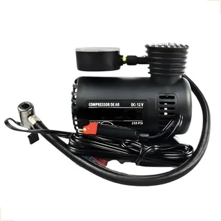 Mini Compressor Ar Compacto 12v Com Manômetro 250psi Potente Preto 1