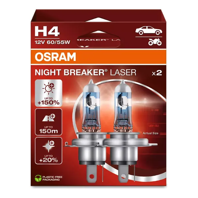 Par Lâmpada Osram Night Breaker Laser H4 150%+luz 60/55w/12v