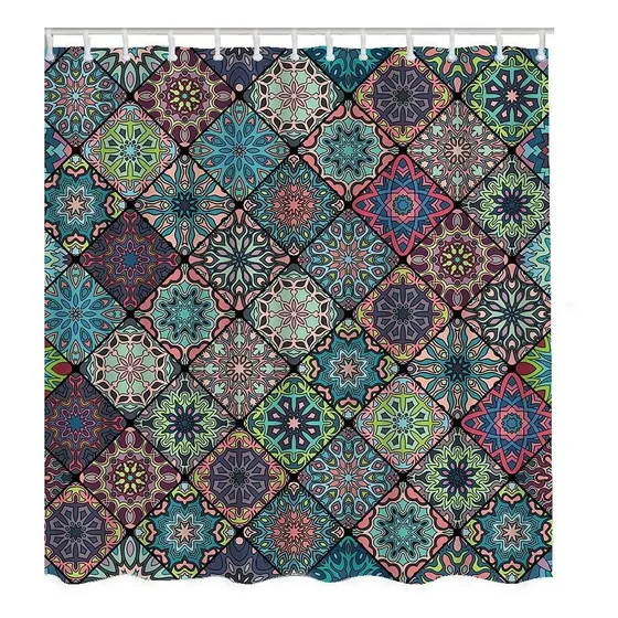 Cortina Ducha Elemento Mandala Floral Diseño Agua