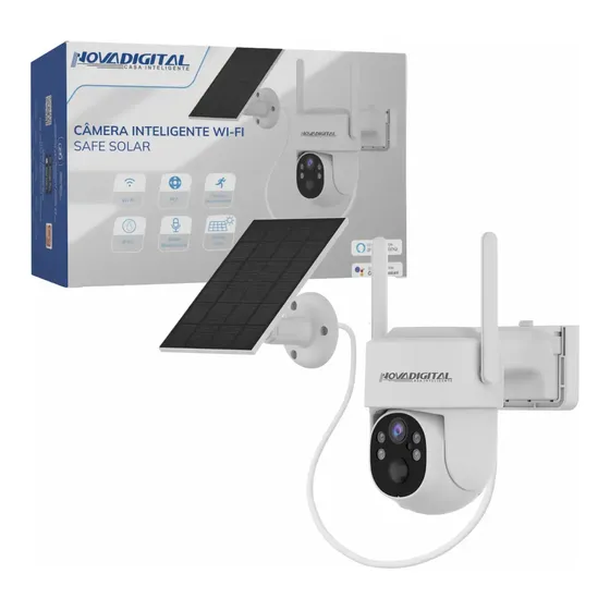 Câmera Segurança Wifi Solar Externa Inteligente NovaDigital CS-SAFE Bateria Painel Solar 4MP Visão N