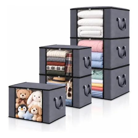 Kit 6 Organizador Roupas Caixa De Armazenamento Saco Guardar Cinza-escuro