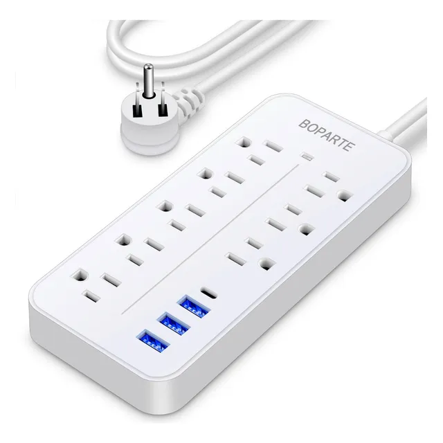 Regleta Multicontactos Con 8 Salidas, 3 Usb Y 1 Tipo C Color Blanco