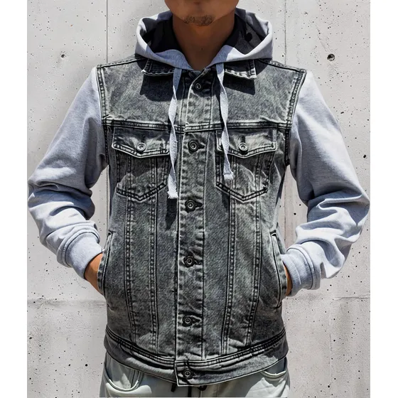 Chamarra De  Mezclilla Hombre Con Mangas Y Gorro De Felpa  