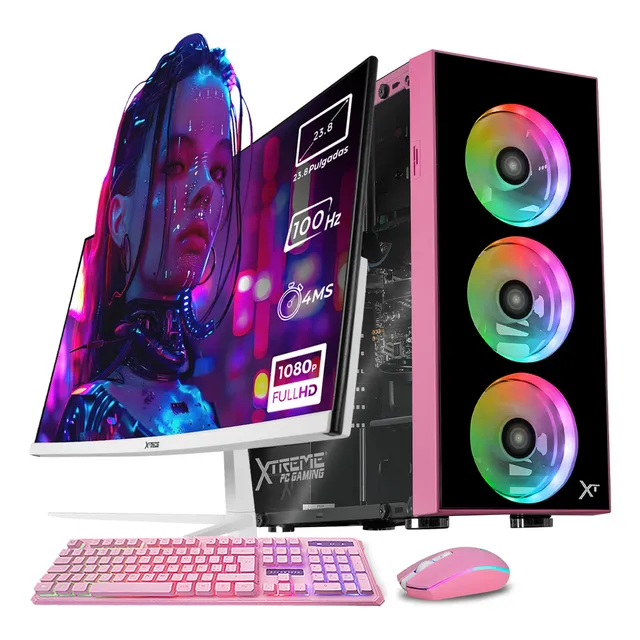 Xtreme Pc Gaming Amd Radeon Vega Renoir Ryzen 7 5700g 16gb Ssd 1tb Monitor Curvo 23.8 100hz Wifi Dragonfly Pink