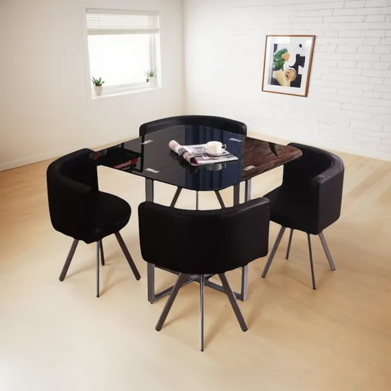 Juego De Comedor Vidrio/metal 4 Butacas Pu Encaja Tienda Max