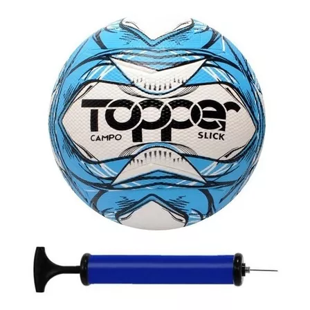 Bola Futebol Campo Topper Slick + Bomba De Ar Cor Azul