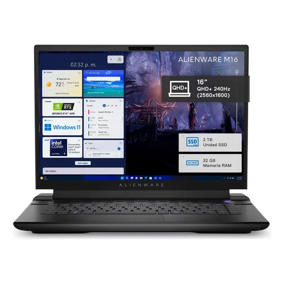 Dell Laptop Alienware AM16 R2, NVIDIA GeForce RTX 4070 (8GB), 16" QHD+ Ultra9-185H (16Cores), 32GB 1TB SSD, Color Negro