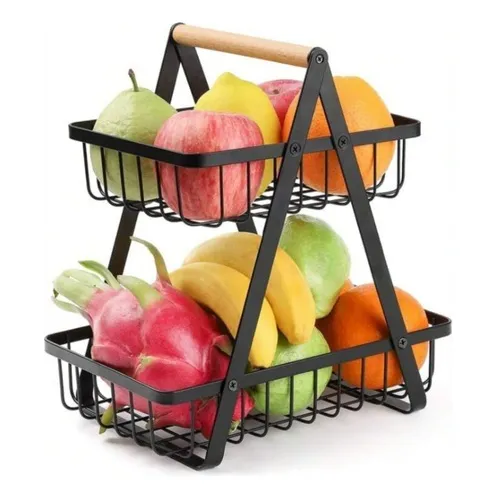Cesta Frutas 2 Niveles Metalica Verduras Diseño Lujo Adorno