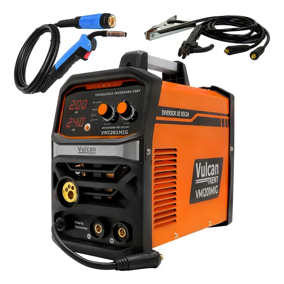 Inversor Solda Multiproces 200a Biv Mig Tig Vulcan Vmi201mig Cor Laranja Frequência 50 60 127/220V