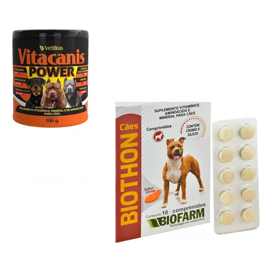 Kit Vitamico Caes Forte Pitbull Vitacanis 100g+ Biothon 10cp