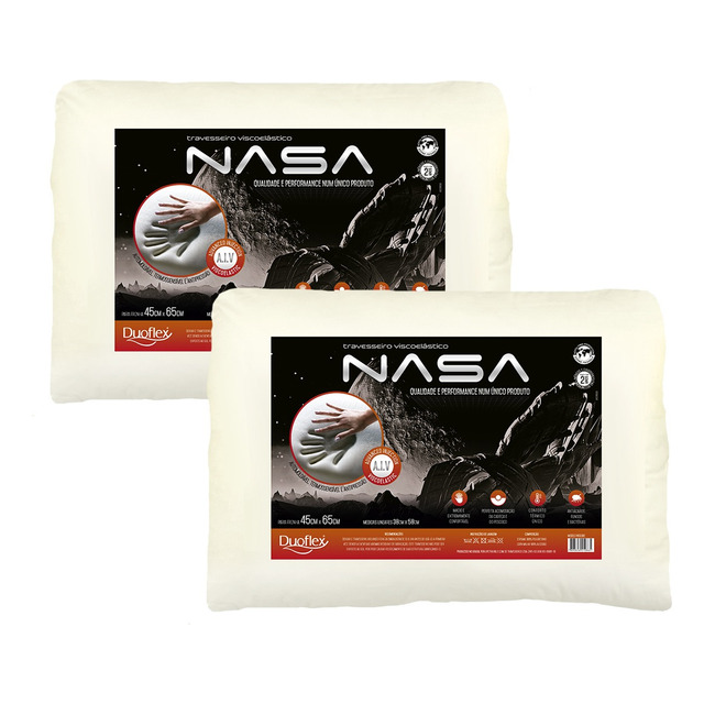 Kit Com 2 Travesseiro Nasa-x 10cm Viscoelástico - Duoflex Kit Com 2 Travesseiro Nasa-x 10cm Viscoelástico - Duoflex