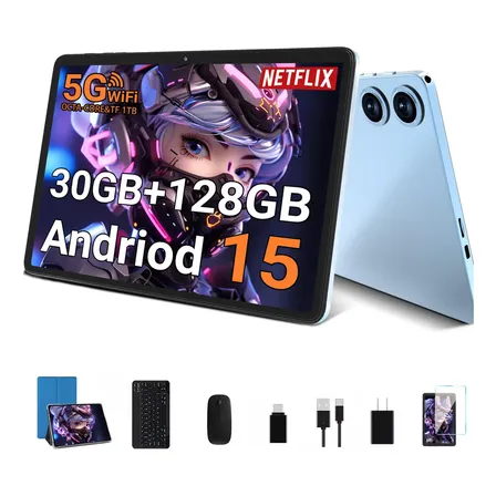 Tablet Android 15 Tablet de 10 polegadas com 30 GB de RAM+128 GB ROM/TF 2 TB, Gemini Ai Octa-core 2,0 GHz, 5G WiFi, 8000 mAh, Face Id, controle parental Gms Widevine L1 Fhd, 8+5 mp, Bt 5.0, GPS,...