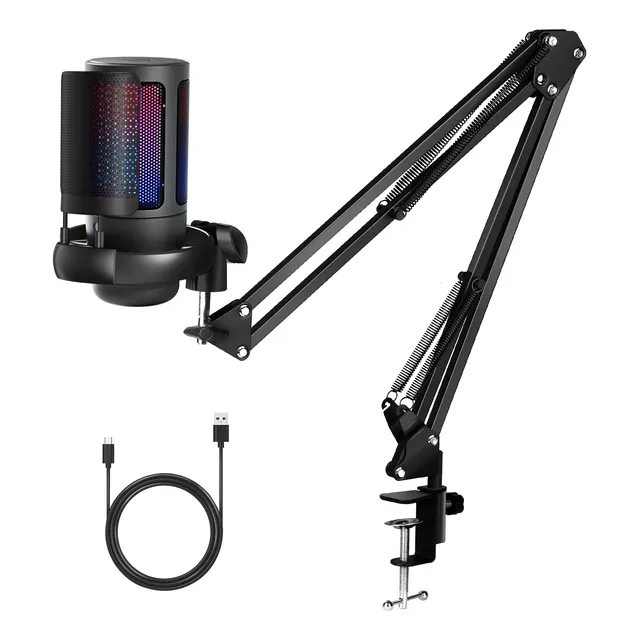 Micrófono Gamer Rgb Condensador Cardioide Para Pc Con Usb-c