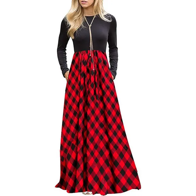 Shusuen Mujer Manga Larga Suelto Liso Maxi Vestido Casual