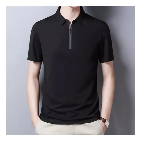 Camiseta De Seda Con Cremallera For Hombre Camisa Casual Cas