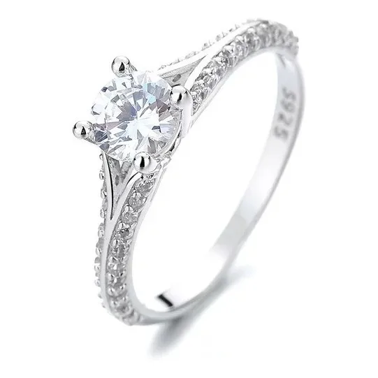 Anillo Solitario Compromiso Diamante Plata 925