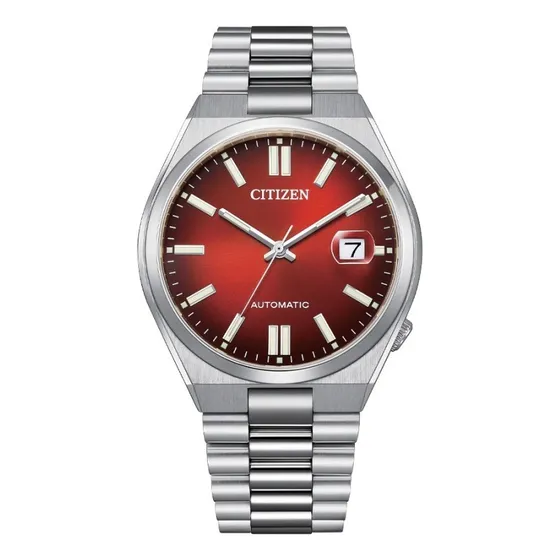 Reloj Citizen 61841 Tsuyosa Burgundy Nj0150-56w Automático Correa Plateado Bisel Plateado Fondo Bordó