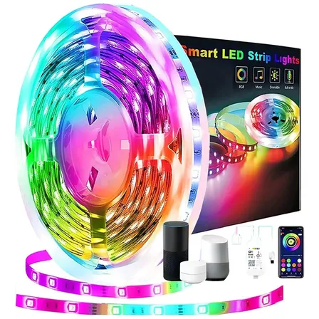 Fita De Led Inteligente De 20 M Wifi Luzes Rgb Que Mudam De Cor Funcionam Alexa E Google Assistant 16 Milhões Cores Controle Aplicativo E Luzes Led Controle Voz Para 127/220v 12v
