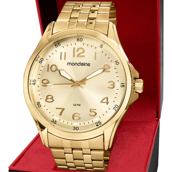 Relógio Mondaine Dourado Masculino Numeros Original Estilo Classico 99419gpmvde5