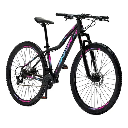 Bicicleta Aro 29 Krw Alumínio 24 Vel Freio A Disco X42 Cor: Preto/pink E Azul Tamanho Do Quadro: 15.5