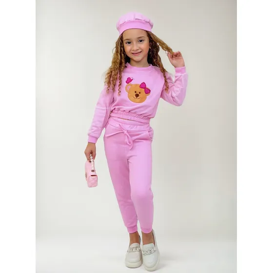 Conjunto De Moleton + Boina Infantil Urso Ursinho Menina 