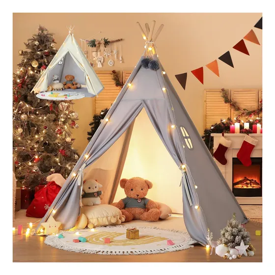 Besrey 2-en-1 Teepee Para Niños Con Estera Y Luz, Niños Tipi