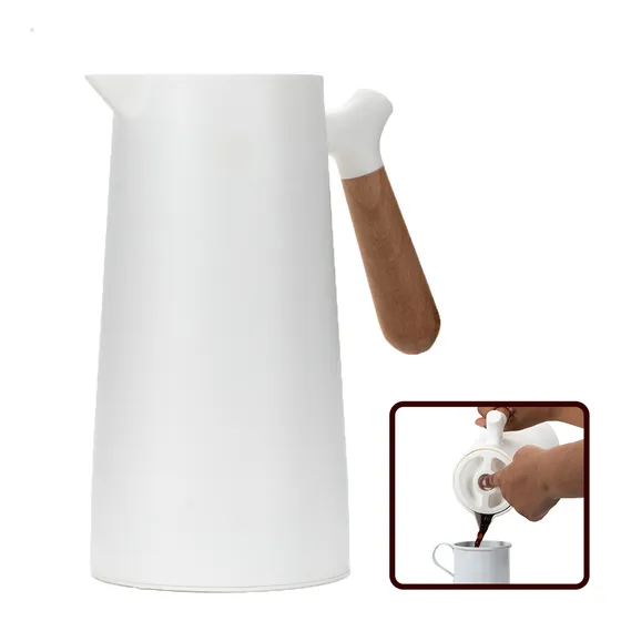 Vittak Garrafa Térmica Café 1 Litro Nórdica Cabo Madeira Mesa Posta Cor Branca