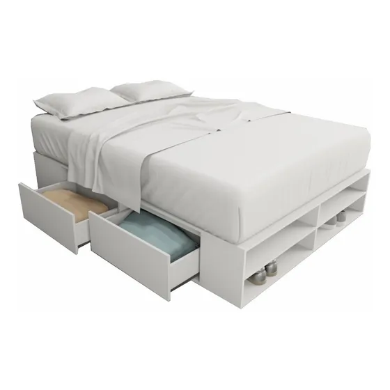 Box de cama base somier con cajonera y zapatero 1,40 m color everest blanco Table's