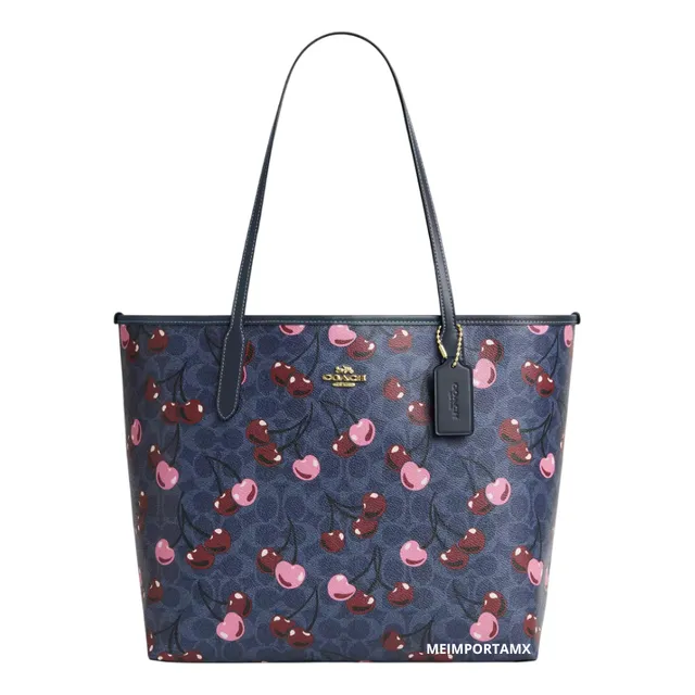 Bolsa Coach Azul City Tote Bag Crossbody Estampado Cerezas Azul Pechera Coach, Riñoneras, Neceser, Mariconera, Mochila Mujer, Mochila De Hombro, Mochila Viajera, Sobaquera, Níquel Azul