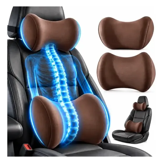Kit Conjunto Almofada Pescoço + Encosto Lombar Carro Assento