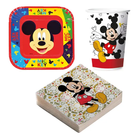 Kit Descartables Plato + Vaso + Servilleta Cumple Mickey