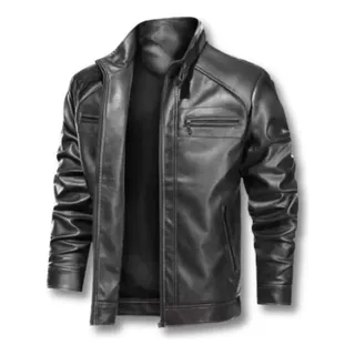 Jaqueta De Couro Masculina Slim Forrada Motociclista Jaqueta De Couro Masculina Slim Forrada Motociclista
