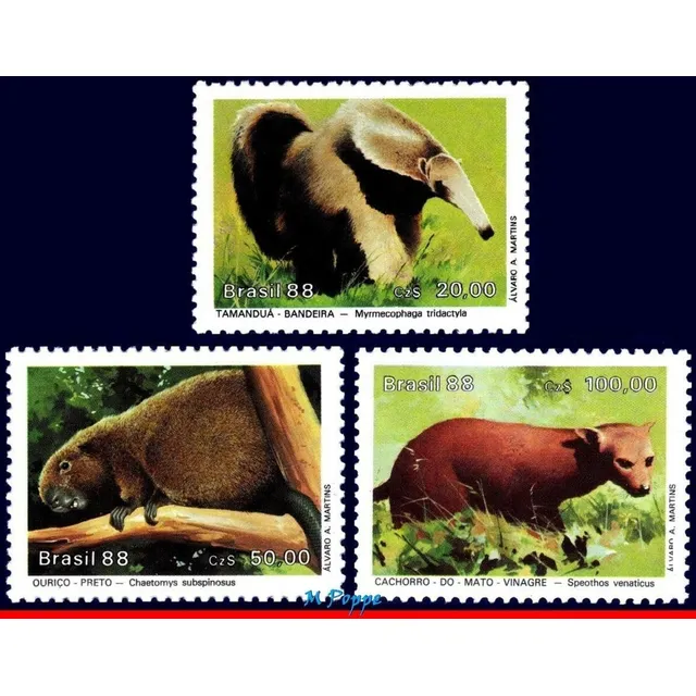 Estampillas Brasil 1988 - Fauna Brasileña Peligro Extinción