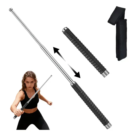 Bastón Retráctil Táctico Seguridad, Bastón Extensible para Defensa Personal Funda Acero Inoxidable 65cm, Macana Bastón Fuerte, Porra Telescópica Autodefensa, Bastón Multifuncional Para Defensa Salir